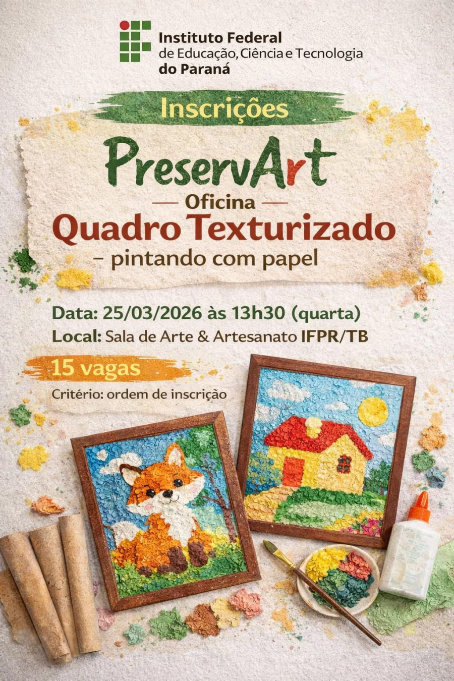 IFPR de Telêmaco Borba abre inscrições para oficina gratuita de arte com papel