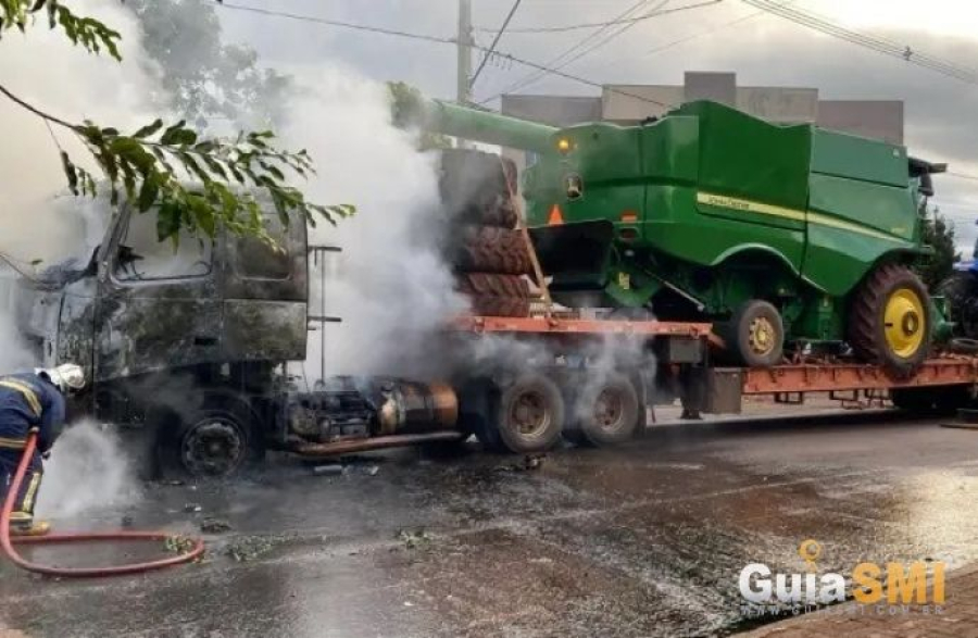 Incêndio atinge caminhão no perímetro urbano de São Miguel do Iguaçu e mobiliza equipes